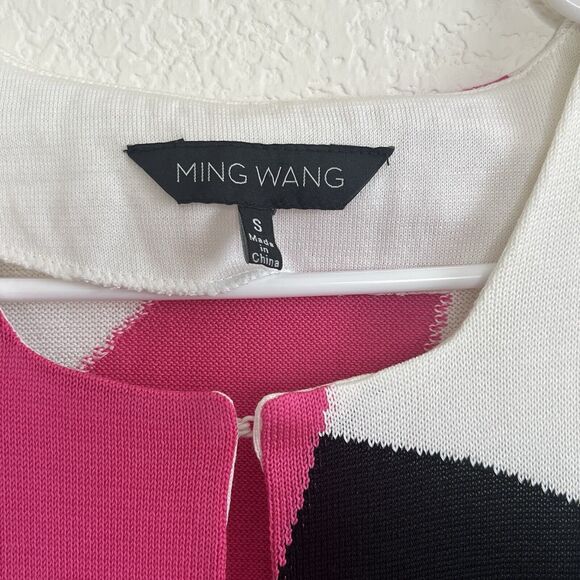 Ming Wang Knit Cardigan Jacket 3/4 Sleeve Office Career Color block Small f16 - Picture 5 of 5